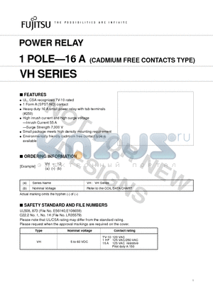 VH-18 datasheet - POWER RELAY 1 POLE-16 A (CADMIUM FREE CONTACTS TYPE)