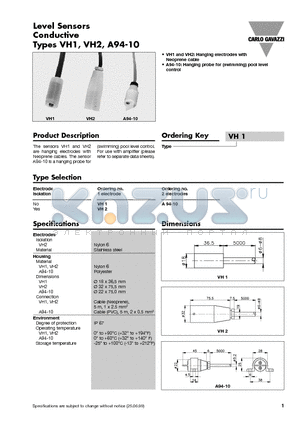 VH2 datasheet - Level Sensors Conductive