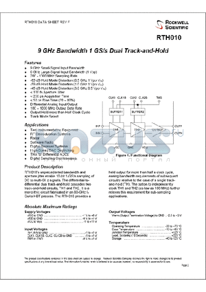 RTH010 datasheet - 9GHz Bandwidth 1GS/s Dual Track-and-Hold