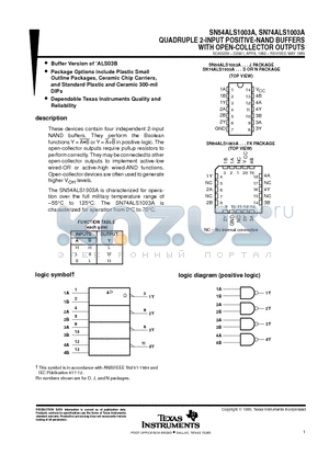 SN74ALS1003A datasheet - QUADRUPLE 2-INPUT POSITIVE-NAND BUFFERS WITH OPEN-COLLECTOR OUTPUTS