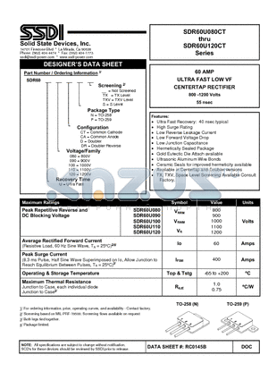 SDR60U100 datasheet - ULTRA FAST LOW VF CENTERTAP RECTIFIER