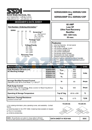 SDR60U100 datasheet - Low VF Ultra Fast Recovery Rectifier