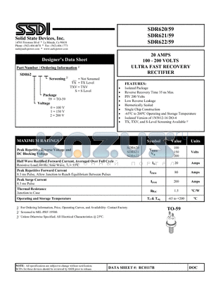 SDR620 datasheet - ULTRA FAST RECOVERY RECTIFIER