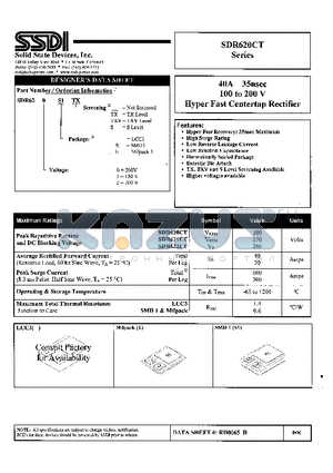 SDR620CT datasheet - 40 AMPS 100 - 200 VOLTS 35 nsec HYPER FAST COMMOM CATHODE CENTERTAP RECTIFIER