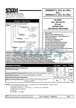 SDR620CTJ datasheet - HYPER FAST CENTERTAP RECTIFIER