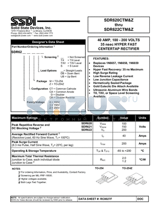 SDR620CTM datasheet - HYPER FAST CENTERTAP RECTIFIER