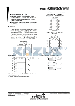 SN74ALS1010A datasheet - TRIPLE 3-INPUT POSITIVE-NAND BUFFERS