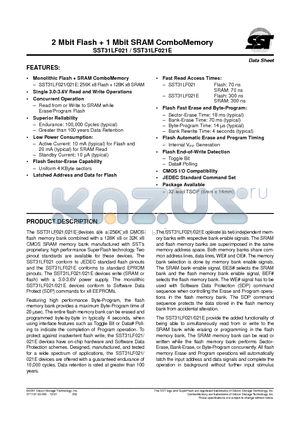 SST31LF021-70-4E-WH datasheet - 2 Mbit Flash  1 Mbit SRAM ComboMemory