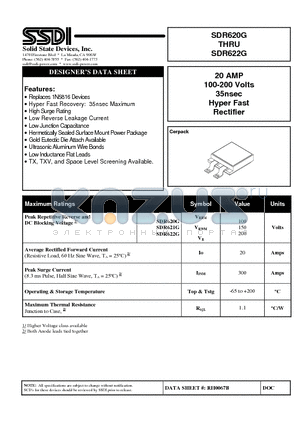 SDR620G datasheet - 20 AMP 100-200 Volts 35nsec Hyper Fast Rectifier