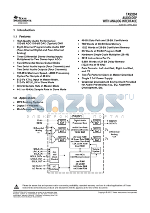 TAS3204PAG datasheet - AUDIO DSP WITH ANALOG INTERFACE