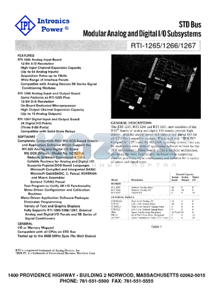 RTI-1265 datasheet - STD Bus Modular Analog and Digital I/O Subsystems