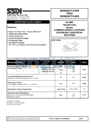 SDR622CAP6 datasheet - COMMON ANODE & CATHODE HYPERFAST CENTERTAP RECTIFIER