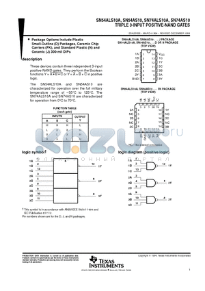 SN74ALS10A datasheet - TRIPLE 3-INPUT POSITIVE-NAND GATES
