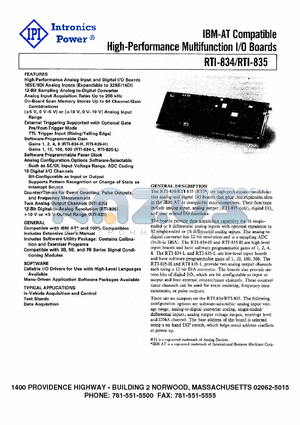 RTI-835-H-32 datasheet - IBM-AT Compatible High-Performance Multifunction I/O Boards