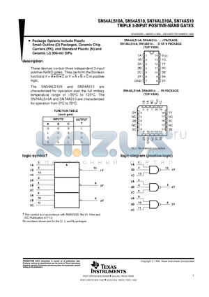 SN74ALS10AN datasheet - TRIPLE 3-INPUT POSITIVE-NAND GATES