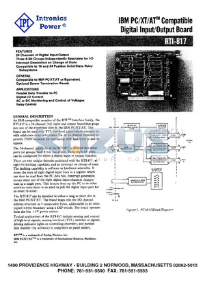 RTI-817 datasheet - IBM PC/XT/AT Compatible Digital Input/output Board