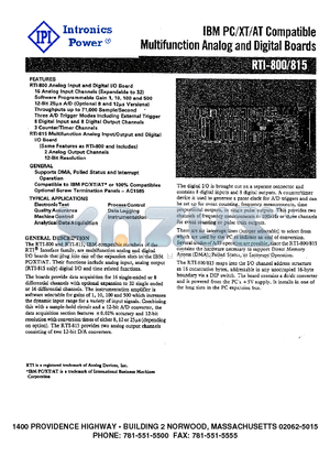 RTI-815 datasheet - IBM PC/XT/AT Compatible Multifunction Analog and Digital Boards