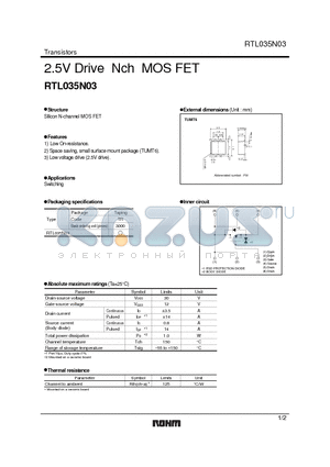 RTL035N03 datasheet - 2.5V Drive Nch MOSFET