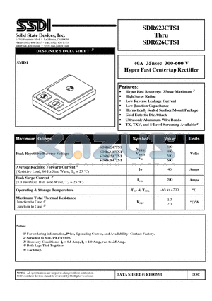 SDR623CTS1 datasheet - 40A 35nsec 300-600 V Hyper Fast Centertap Rectifier
