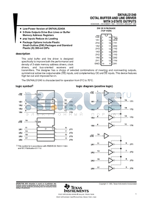 SN74ALS1240 datasheet - OCTAL BUFFER AND LINE DRIVER WITH 3-STATE OUTPUTS