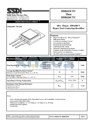 SDR624CTC datasheet - 40A 35nsec 300-600 V Hyper Fast Centertap Rectifier