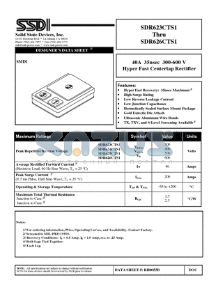 SDR624CTS1 datasheet - 40A 35nsec 300-600 V Hyper Fast Centertap Rectifier