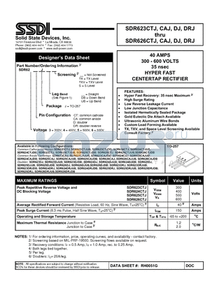 SDR624CTJ datasheet - HYPER FAST CENTERTAP RECTIFIER