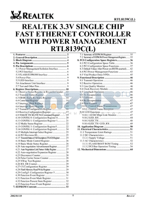 RTL8139L datasheet - REALTEK 3.3V SINGLE CHIP FAST ETHERNET CONTROLLER WITH POWER MANAGEMENT