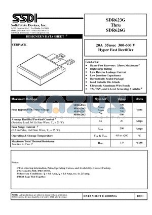 SDR626G datasheet - 20A 35nsec 300-600 V Hyper Fast Rectifier