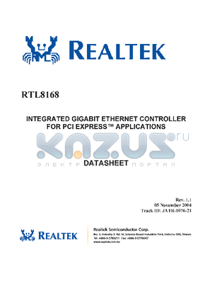 RTL8168 datasheet - INTEGRATED GIGABIT ETHERNET CONTROLLER FOR PCI EXPRESS TM