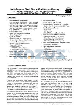 SST32HF1681 datasheet - Multi-Purpose Flash Plus  SRAM ComboMemory