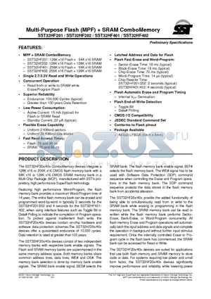 SST32HF202 datasheet - Multi-Purpose Flash (MPF)  SRAM ComboMemory