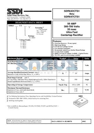 SDR643CTS1_1 datasheet - Ultra Fast Centertap Rectifier