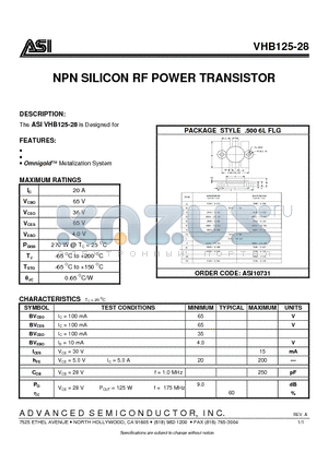 VHB125-28 datasheet - NPN SILICON RF POWER TRANSISTOR