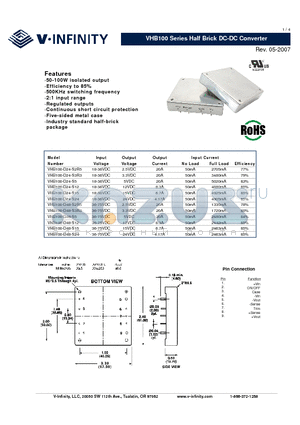 VHB100-D48-S15 datasheet - Half Brick DC-DC Converter