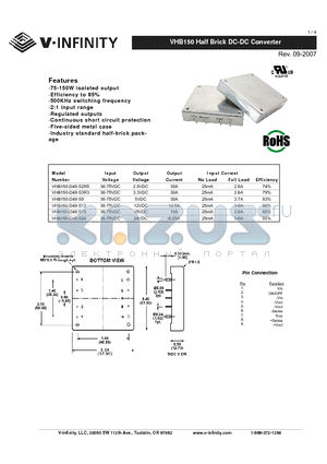 VHB150-D48-S12 datasheet - Half Brick DC-DC Converter