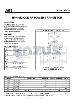 VHB125-28_07 datasheet - NPN SILICON RF POWER TRANSISTOR