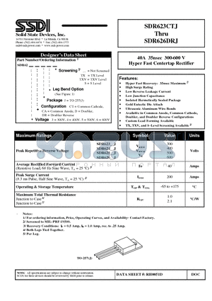 SDR64CAJ datasheet - 40A 35nsec 300-600 V Hyper Fast Centertap Rectifier