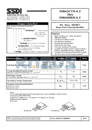 SDR64CAZ datasheet - 40A 35nsec 300-600 V Hyper Fast Centertap Rectifier