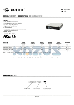 VHB150R-T110-S5 datasheet - DC-DC CONVERTER