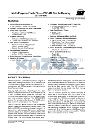 SST32HF32A2 datasheet - Multi-Purpose Flash Plus  PSRAM ComboMemory