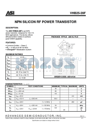 VHB25-28F datasheet - NPN SILICON RF POWER TRANSISTOR