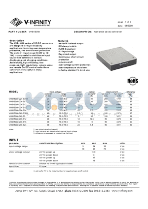 VHB150W-Q48-S3R3 datasheet - half-brick dc-dc converter