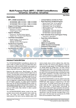 SST32HF402-70-4C-L3KE datasheet - Multi-Purpose Flash (MPF)  SRAM ComboMemory