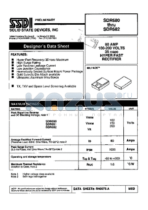 SDR680 datasheet - 80 AMPS 100 - 200 VOLTS 35 nsec HYPER FAST  RECTIFIER