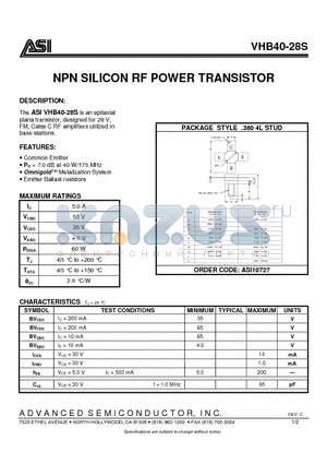 VHB40-28S datasheet - NPN SILICON RF POWER TRANSISTOR