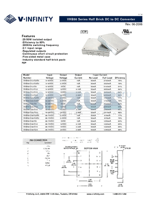 VHB50-D12-S12 datasheet - Half Brick DC to DC Converter