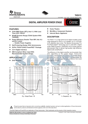 TAS5111DAD datasheet - DIGITAL AMPLIFIER POWER STAGE