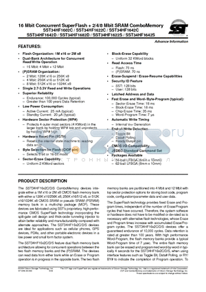 SST34HF1602D-70-4C-L1SE datasheet - 16 Mbit Concurrent SuperFlash  2/4/8 Mbit SRAM ComboMemory
