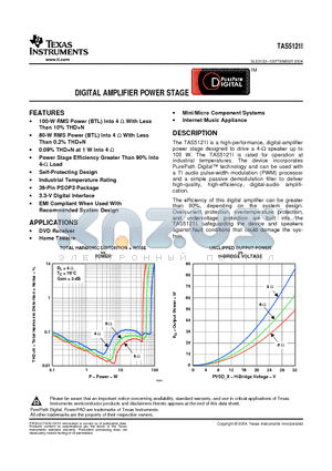 TAS5121I datasheet - DIGITAL AMPLIIFIER POWER STAGE